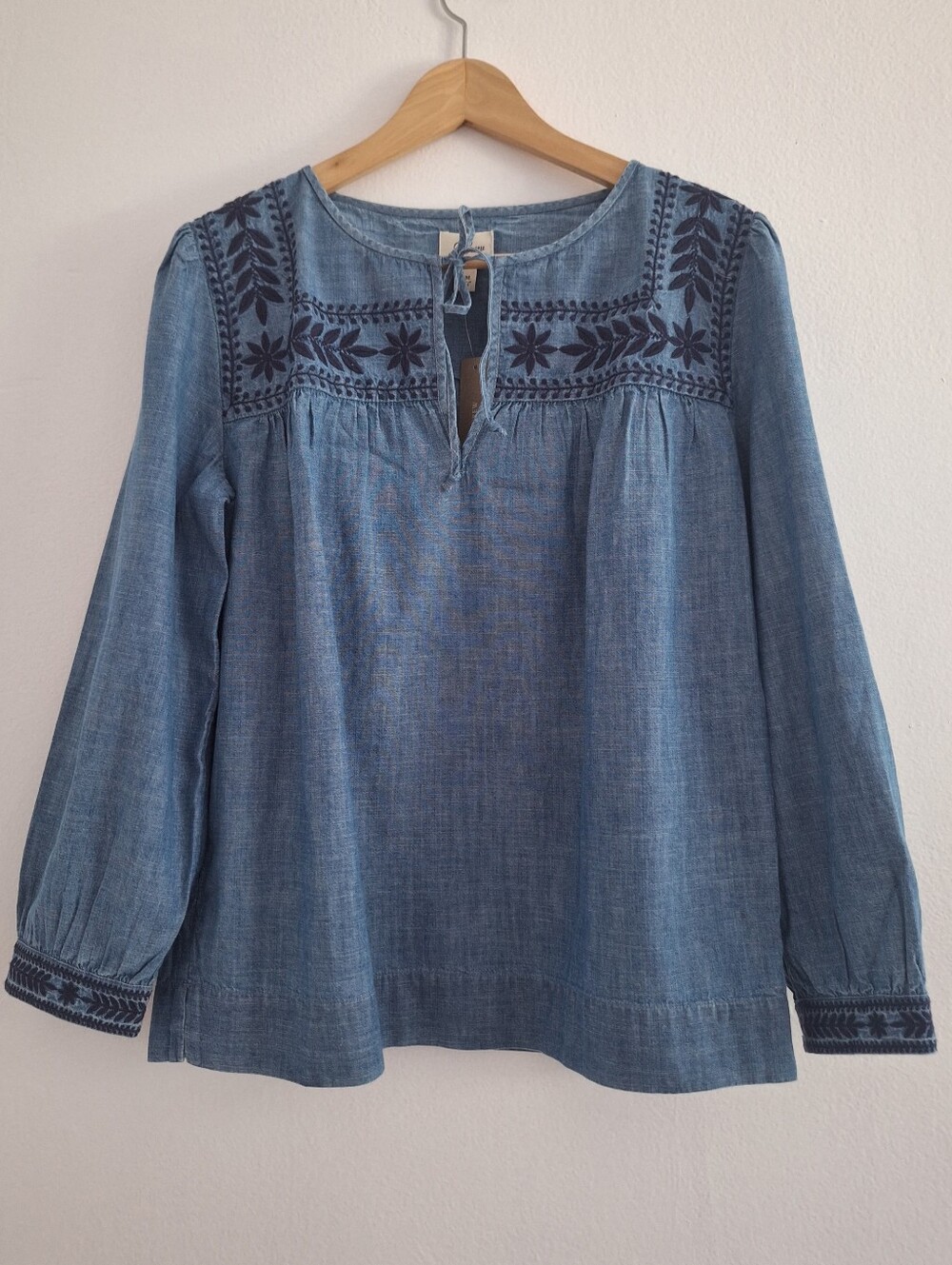 NWT J. Crew Blue Chambray Embroidered Peasant Tunic